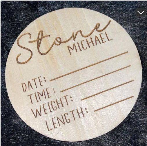 6 Inch Baby Photo Prop Laser wood round Announcement