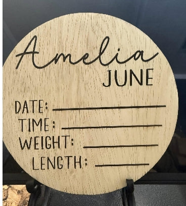 6 Inch Baby Photo Prop Laser wood round Announcement