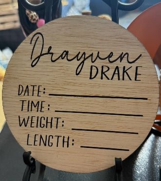 6 Inch Baby Photo Prop Laser wood round Announcement