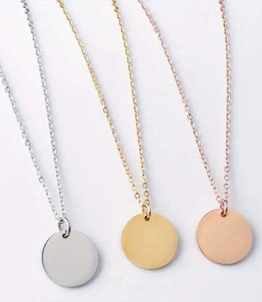 Personalized Custom Stainless Circle Pendant Necklace in three color variations