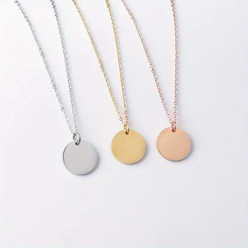 Personalized Custom Stainless Circle Pendant Necklace in three color variations